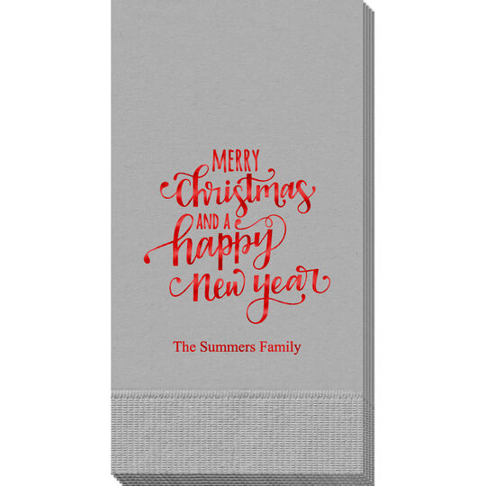 Hand Lettered Merry Christmas and Happy New Year Guest Towels